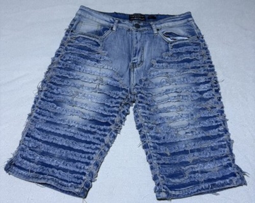 Street Jeans Men's Distressed Denim Shorts Light Wash Skinny Fit Size 32